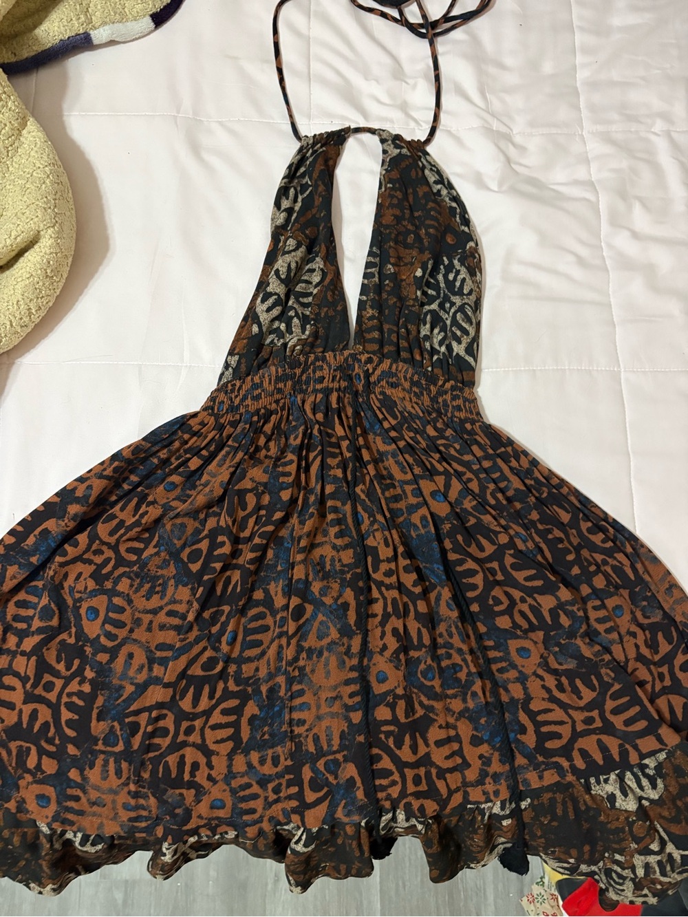 Free People Brown & Black Printed Backless Halter Dress